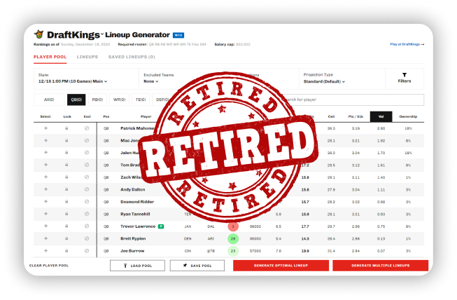 The retired DraftKings Lineup Generator