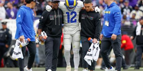 Puka Nacua helped off field
