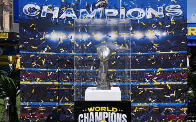 World Champions banner with trophy 