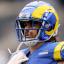 tyler higbee serious face with mouthpiece