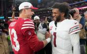 Brock Purdy and Kyler Murray shaking hands