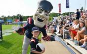 Patriots mascot and kid