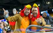fans dressed as turkeys 