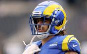 tyler higbee serious face with mouthpiece