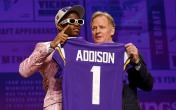 Jordan Addison and Roger Goodell Draft day Jersey