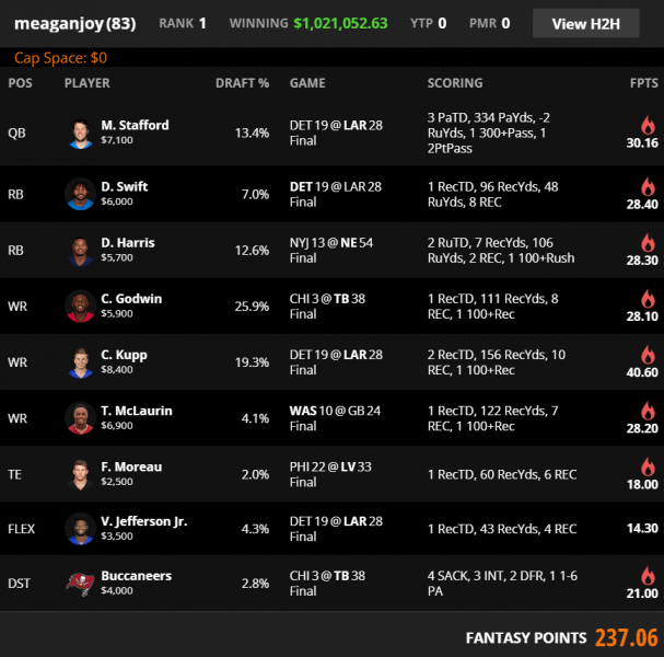 nfl week 7 draftkings picks